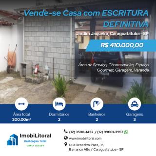 Caraguatatuba: Vende-se Casa com ESCRITURA no Jardim Jaqueira 1