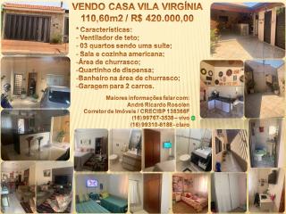 Ribeir&atilde;o Preto: VENDO CASA VILA VIRG&Iacute;NIA  110,60m2 1